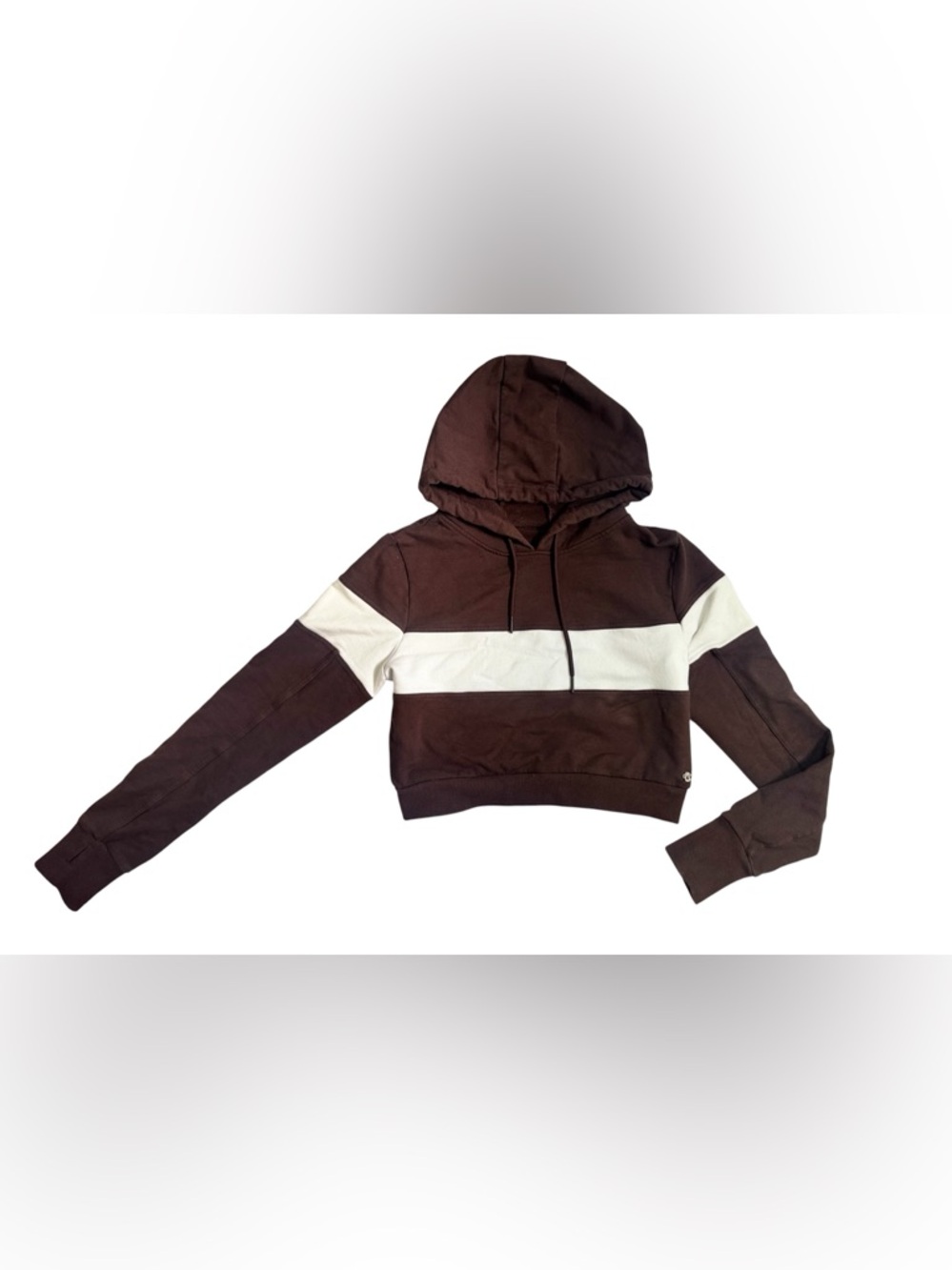 BUFFBUNNY Collection Cropped Hoodie Colorblock Brown Cream Women M Gym Athletic